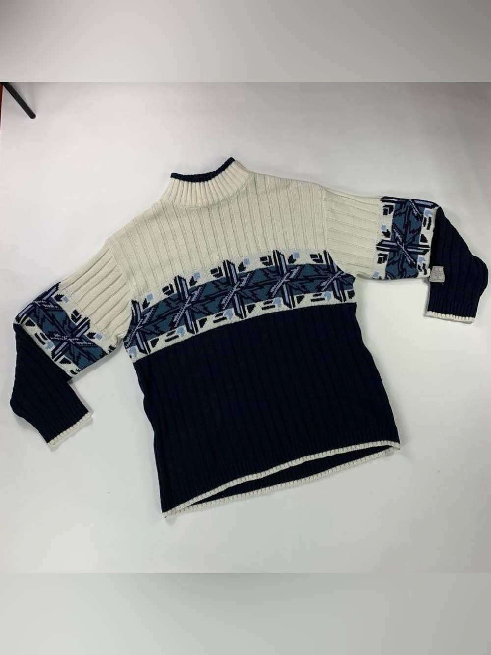 Southpole Fair Isle Snowflake Mock Neck Knit Sweater XL Vintage